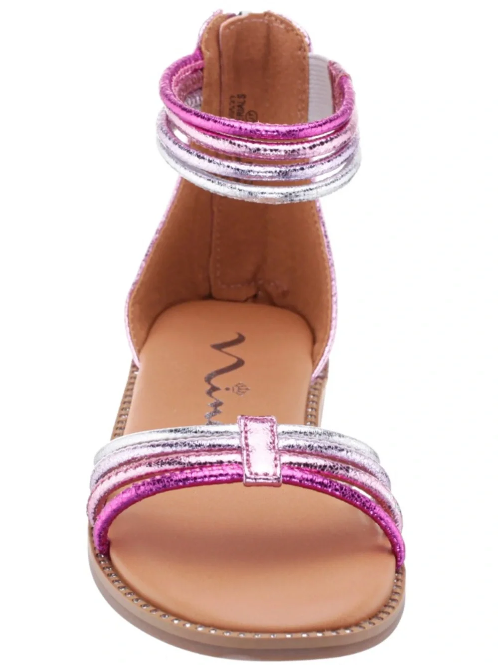 Nina girls Brianna Pink Crinkle Metallic Back Zip Sandals,